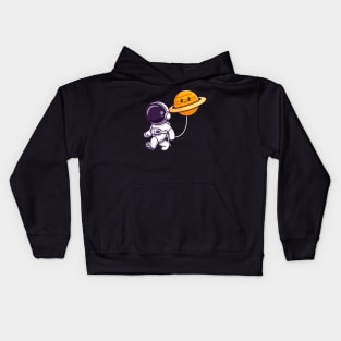 Cute Astronaut Walking With Cute Saturn Planet Cartoon Kids Hoodie